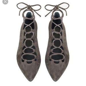 Grey Suede Lace Up Point Toe Flats Downstream